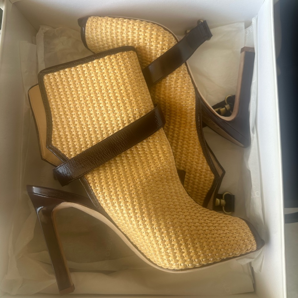 Manolo Blahnik Tan and Brown Heeled Boots with Stiletto Heel